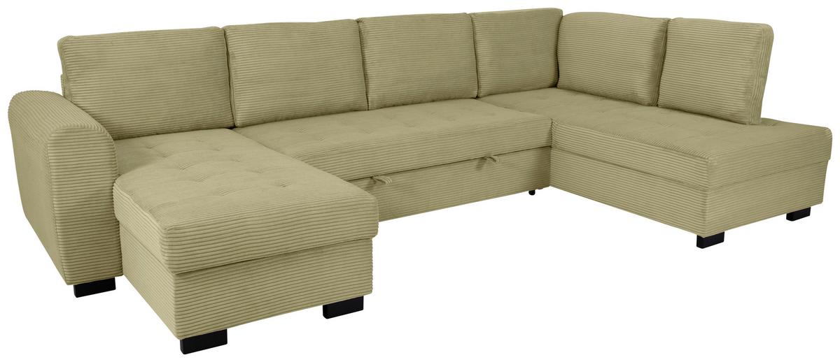 Souprava U MALTE, pravá, světle zelený manšestr - černá/světle zelená, Moderní, textil/plast (155/305/178cm) - Based