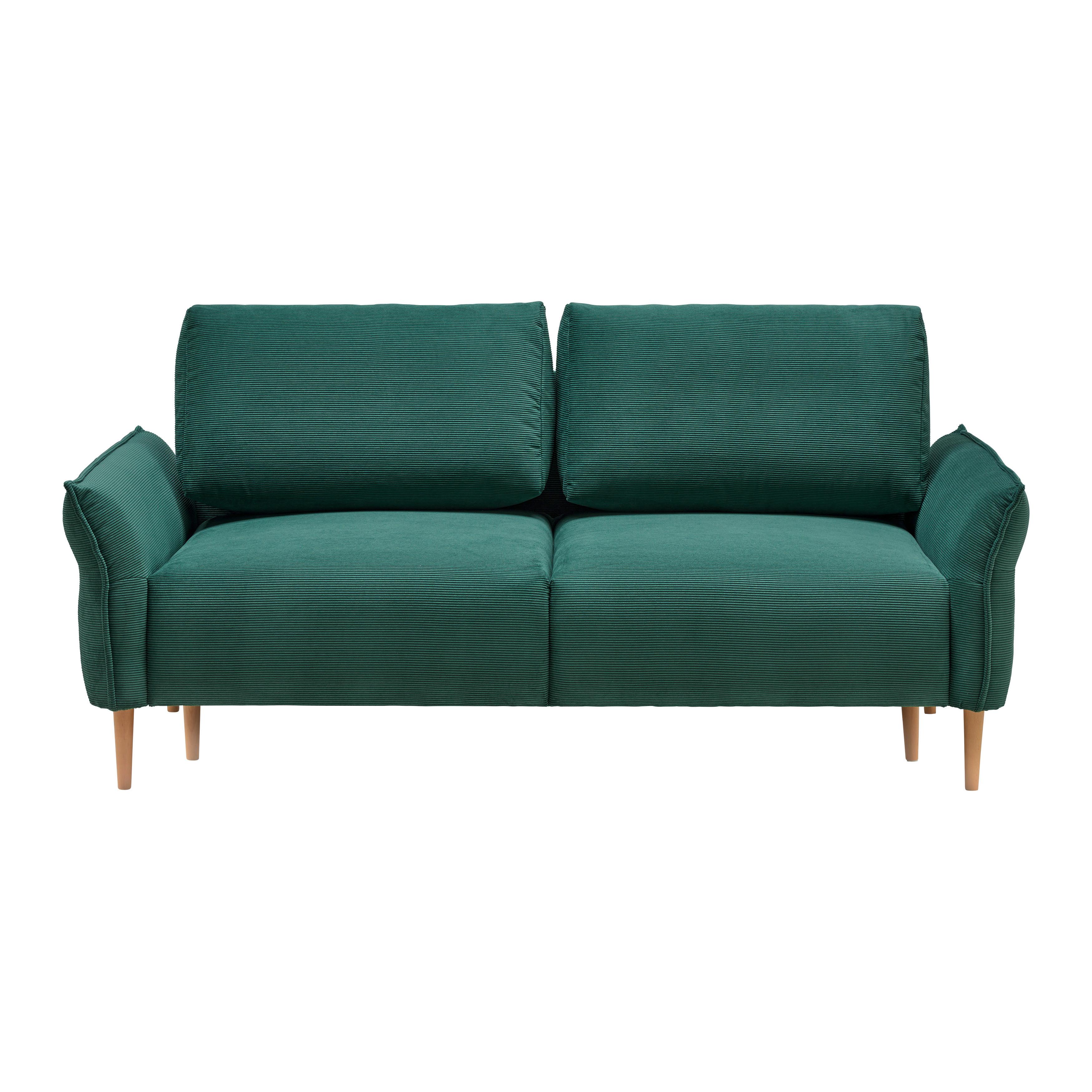 Třímístná pohovka CUSTOM, tmavě zelený manšestr - tmavě zelená/přírodní barvy, Moderní, dřevo/textil (183/85/92cm) - Mömax