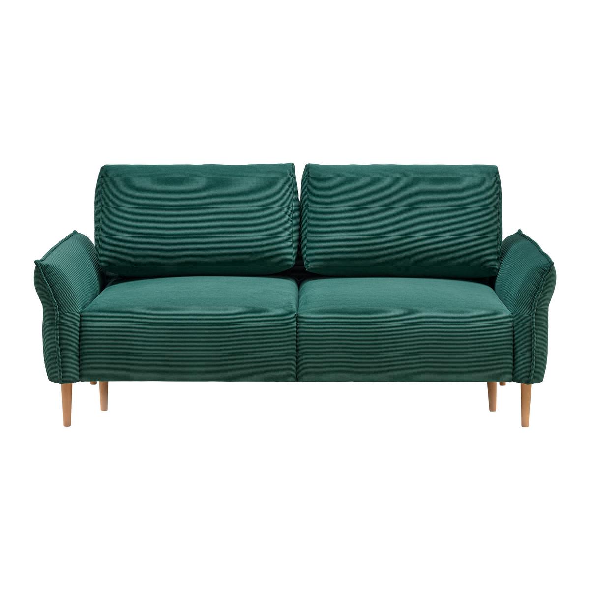 Třímístná pohovka CUSTOM, tmavě zelený manšestr - tmavě zelená/přírodní barvy, Moderní, dřevo/textil (183/85/92cm) - Mömax
