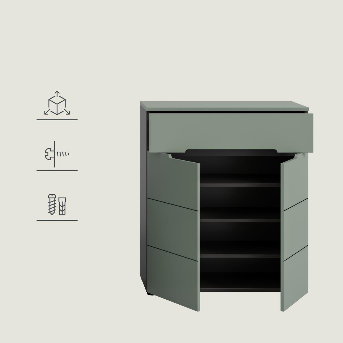 Garderobe Canu 4-teilig Grau/grün B: 175 Cm - Graugrün/Grau, Design, Holzwerkstoff (175/190/37cm) - Livetastic