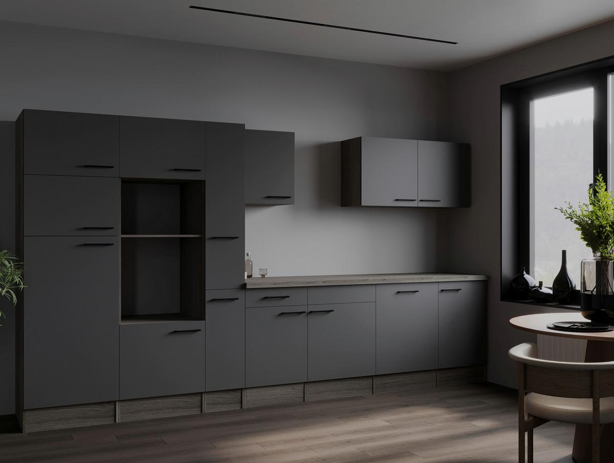 Küchenleerblock Oliver Grau, Eiche Dekor B: 370 Cm - Eichefarben/Grau, Design, Holzwerkstoff (370cm) - Respekta