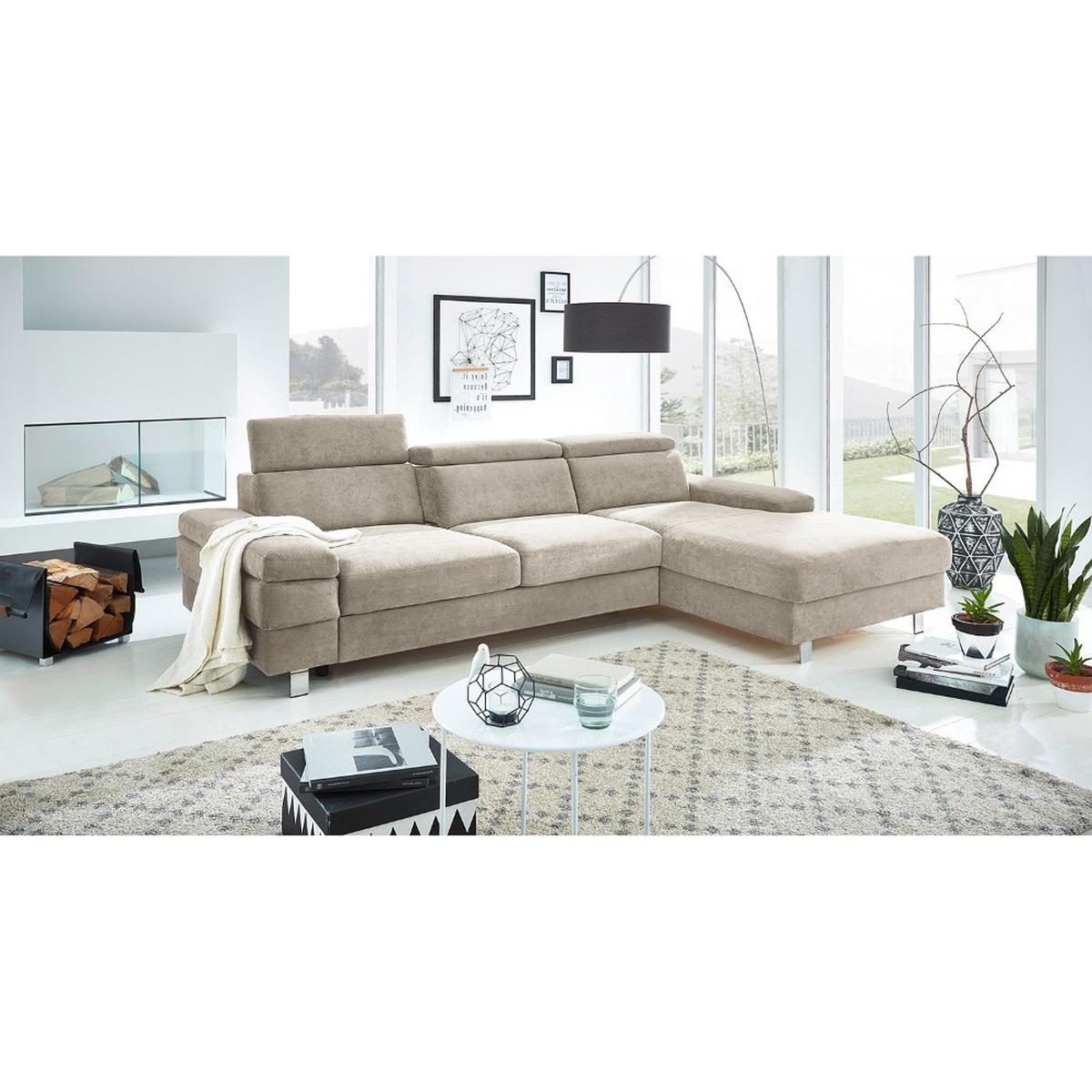 Ecksofa Elvis, Greige S: 259x182 Cm - Greige/Silberfarben, KONVENTIONELL, Textil (259/182cm) - Trendmanufaktur