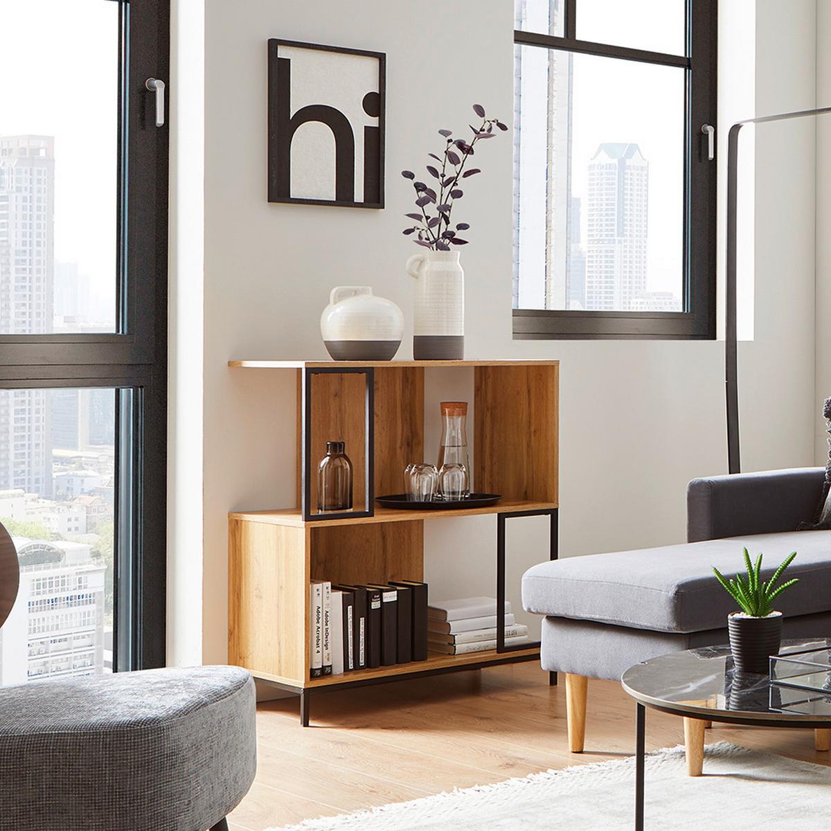 Regál GENY - černá/barvy dubu, Moderní, kov (80/94,6/40cm) - Bessagi Home