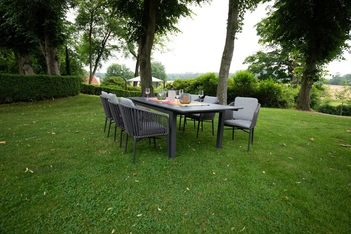 Gartenmöbel Set 7-tlg. Metall/textil Mit Kissen - Anthrazit/Grau, Basics, Textil/Metall (180/240/100/70cm) - Gardenson
