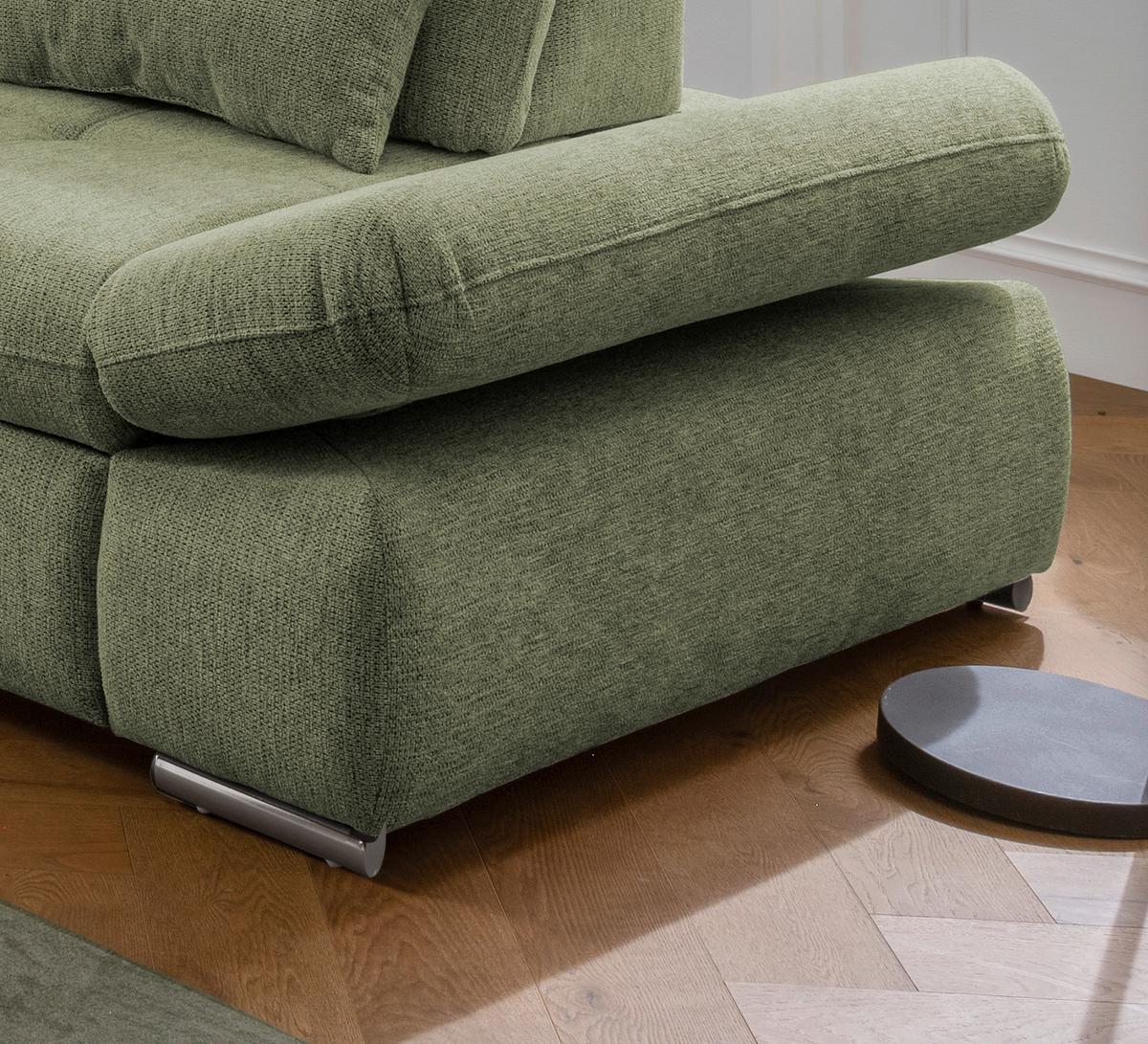 Ecksofa mit Schlaffunktion Dalida Grün Chenille - Chromfarben/Grün, Design, Textil (254/280cm) - Livetastic
