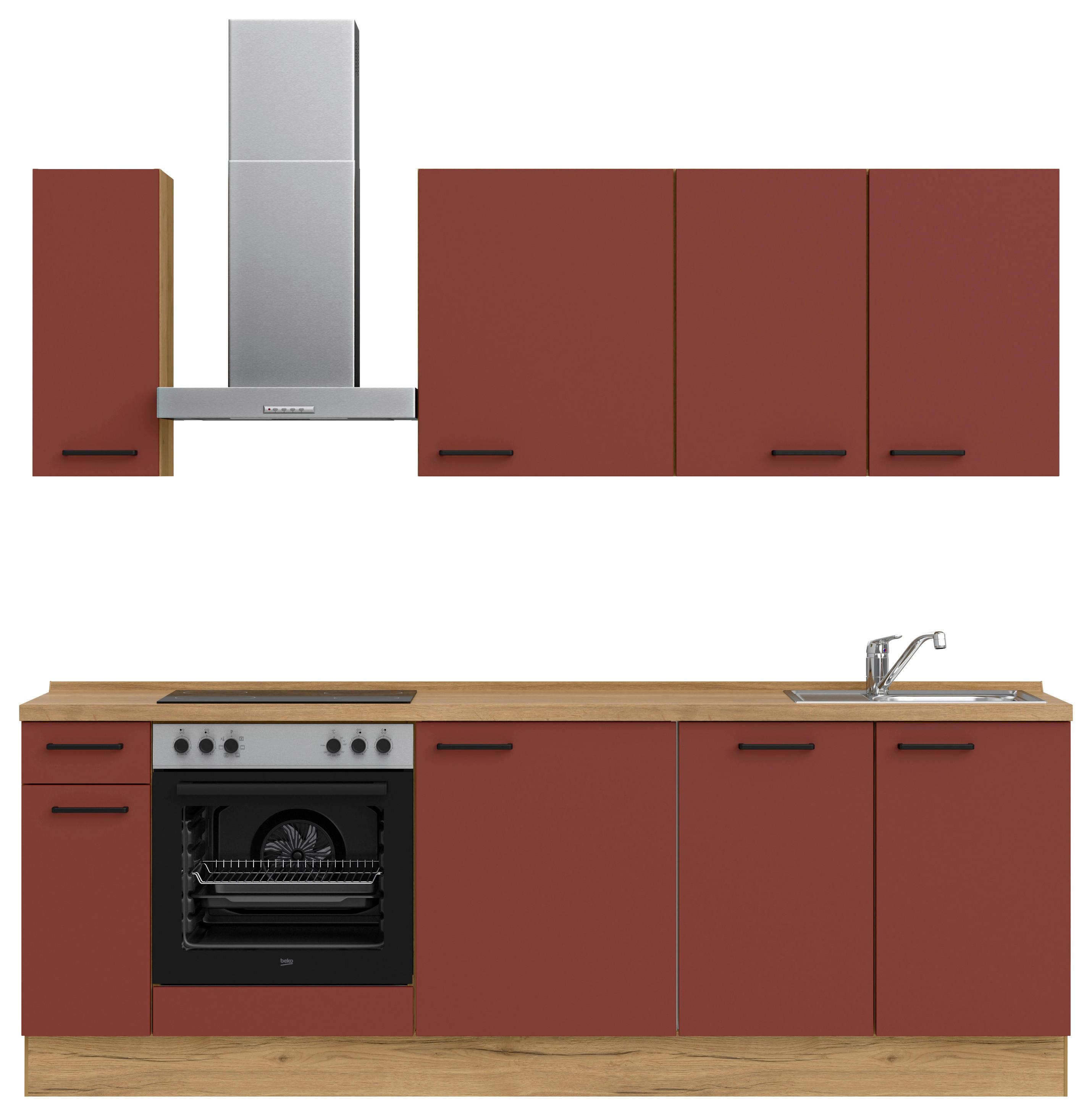 Küchenleerblock Easytouch Low-Line, L9 Links - Eichefarben/Rot, MODERN, Holzwerkstoff (240cm) - Nobilia