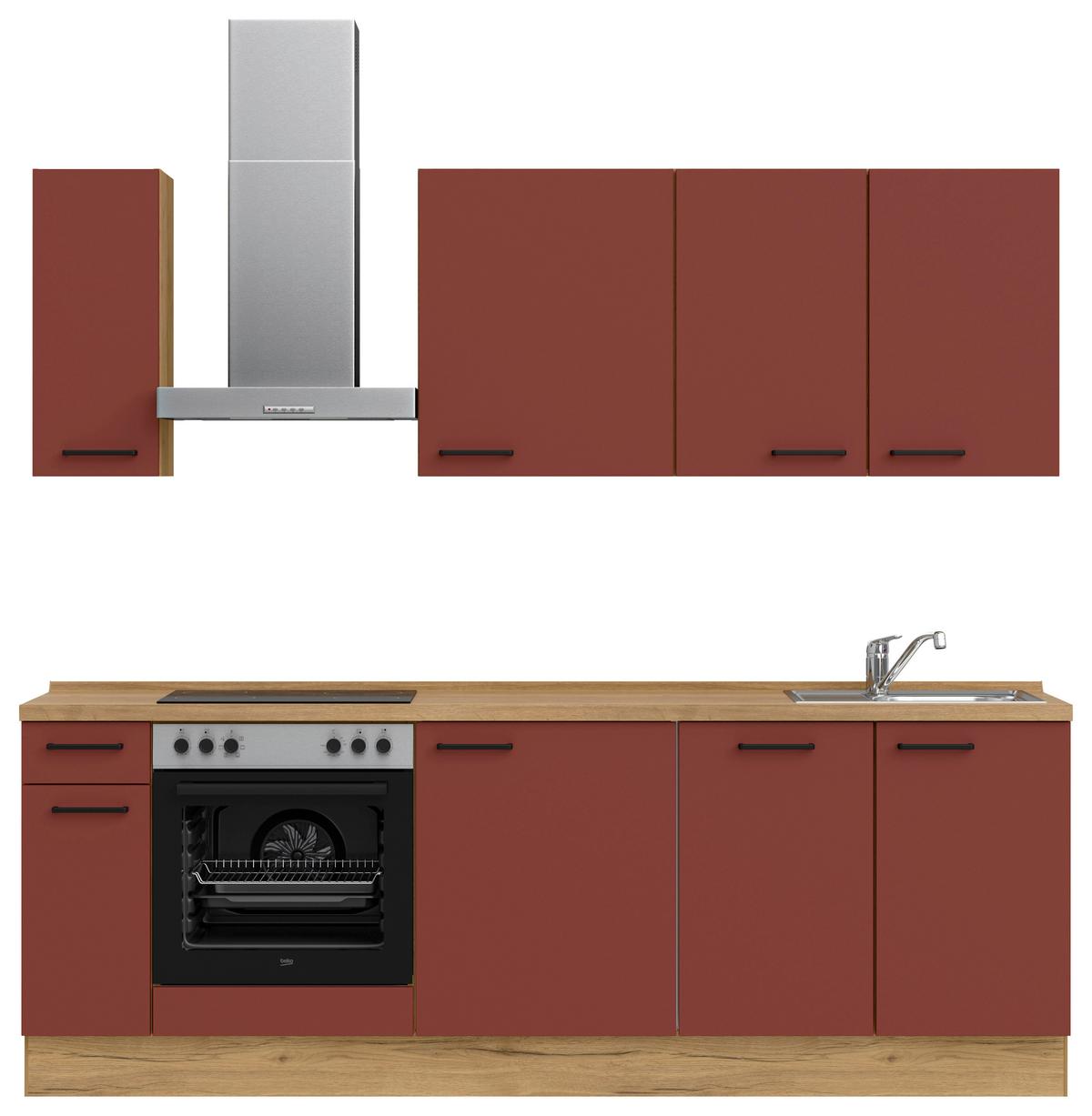 Küchenleerblock Easytouch Low-Line, L9 Links - Eichefarben/Rot, MODERN, Holzwerkstoff (240cm) - Nobilia