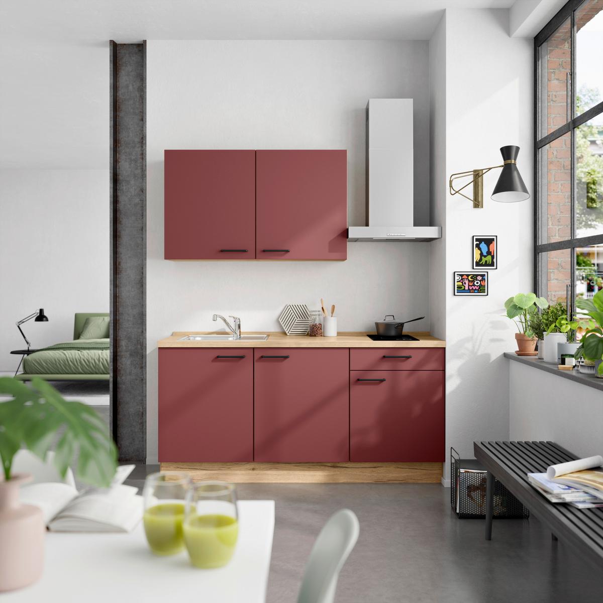 Küchenleerblock Easytouch Low-Line, L1 Rechts - Eichefarben/Rot, MODERN, Holzwerkstoff (180cm) - Nobilia