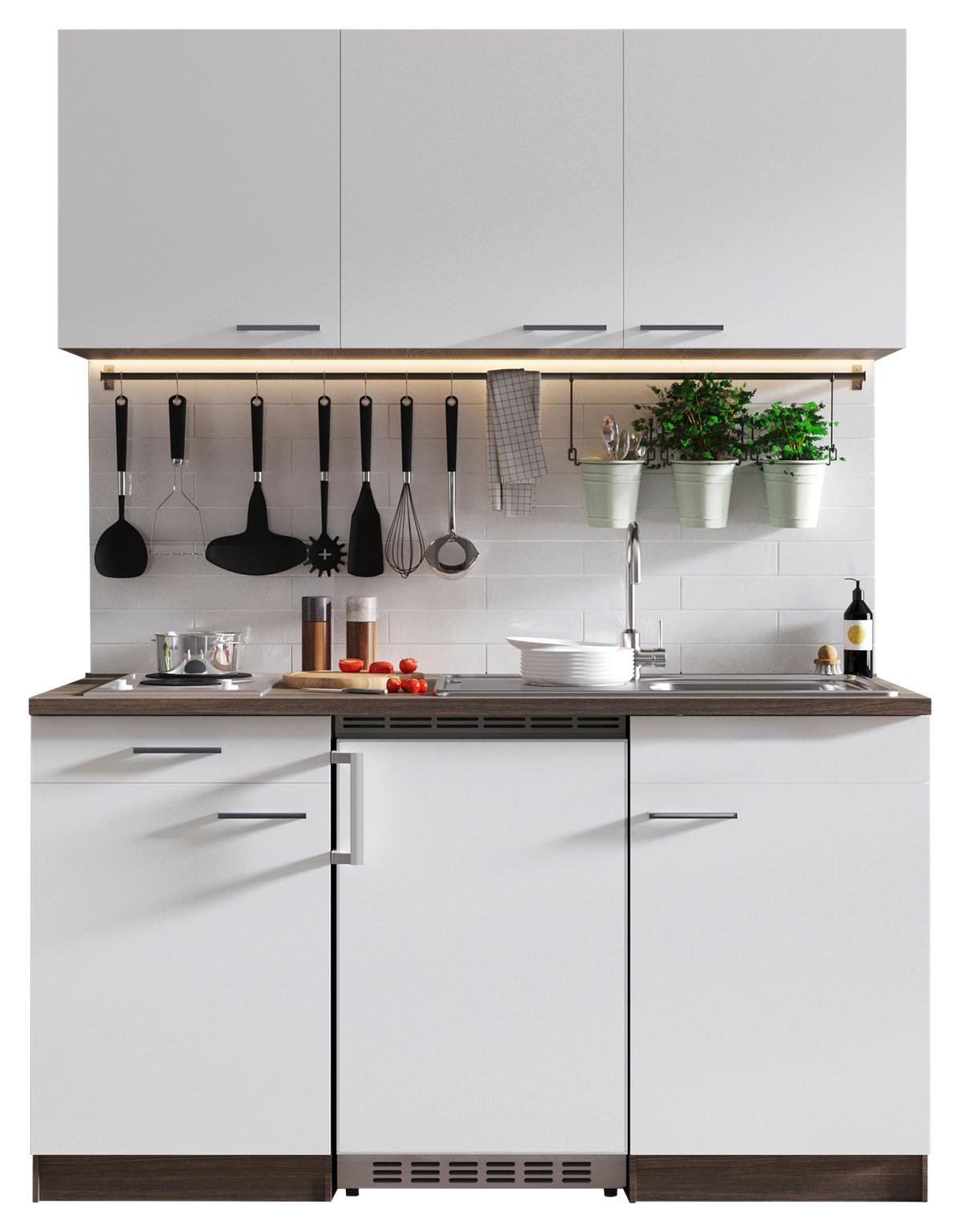 Miniküche Oliver Singleküche 150 Cm - Eichefarben/Weiß, Basics, Holzwerkstoff (150cm) - Respekta