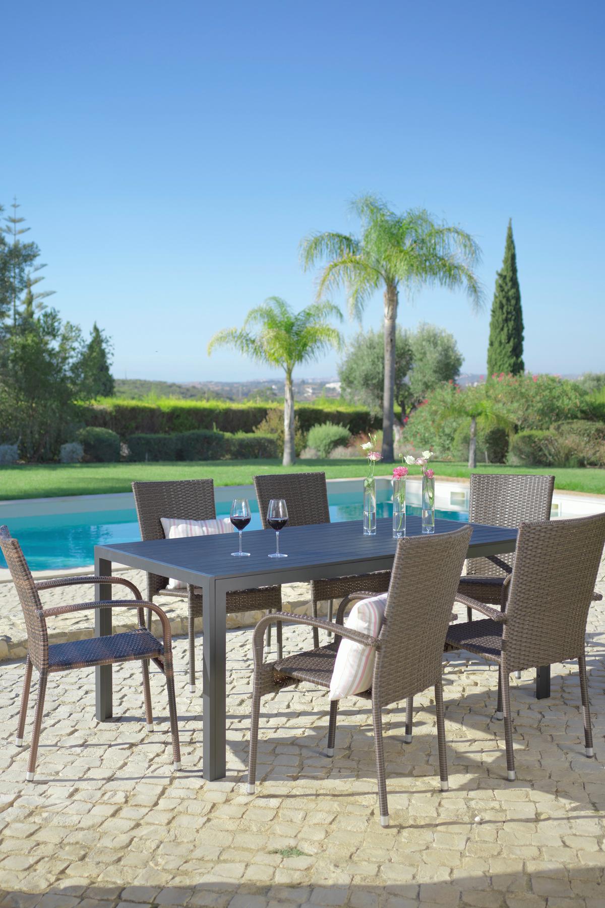 Gartenstuhl Stapelbar Emilia, Polyrattan - Dunkelbraun, MODERN, Kunststoff/Metall (64/87/56cm) - Ondega