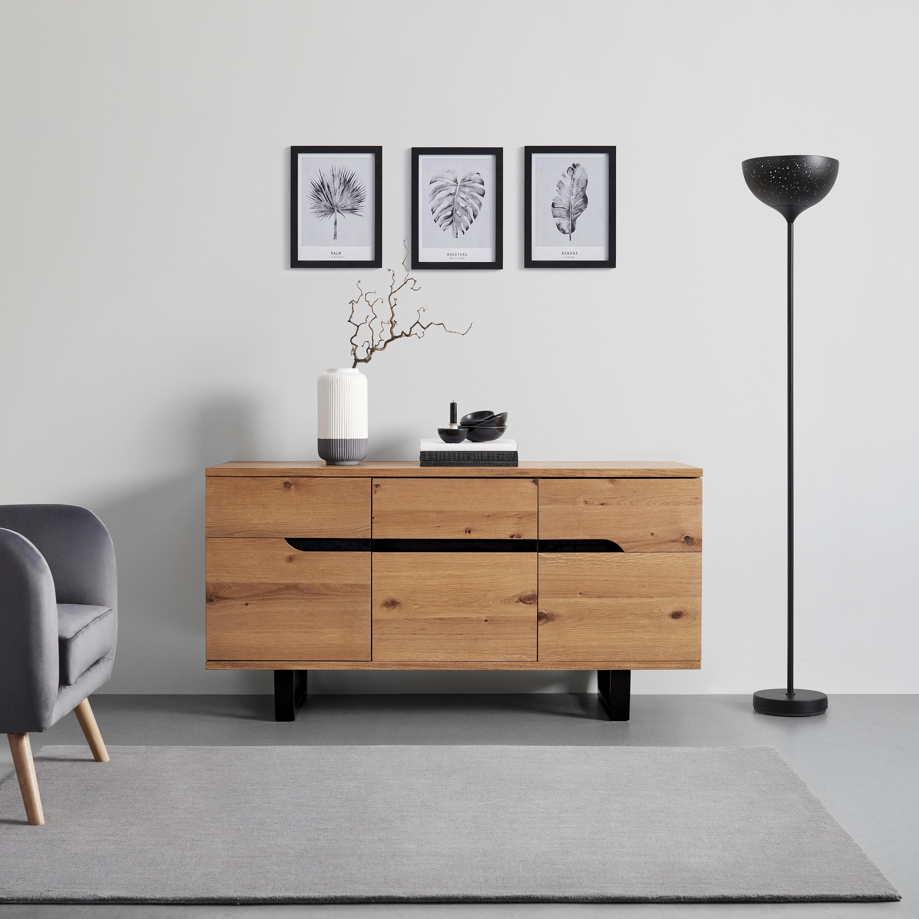 Široká komoda Juno š: 150cm - čierna/farba duba, Modern, kov/drevo (150/78/47cm) - Bessagi Home
