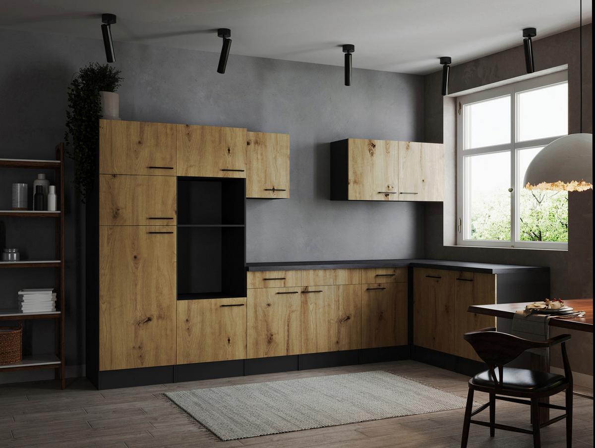 Eckküche Oliver Artisan Dekor S: 340x172 Cm - Eiche Artisan/Grau, Design, Holzwerkstoff (340/172cm) - Respekta