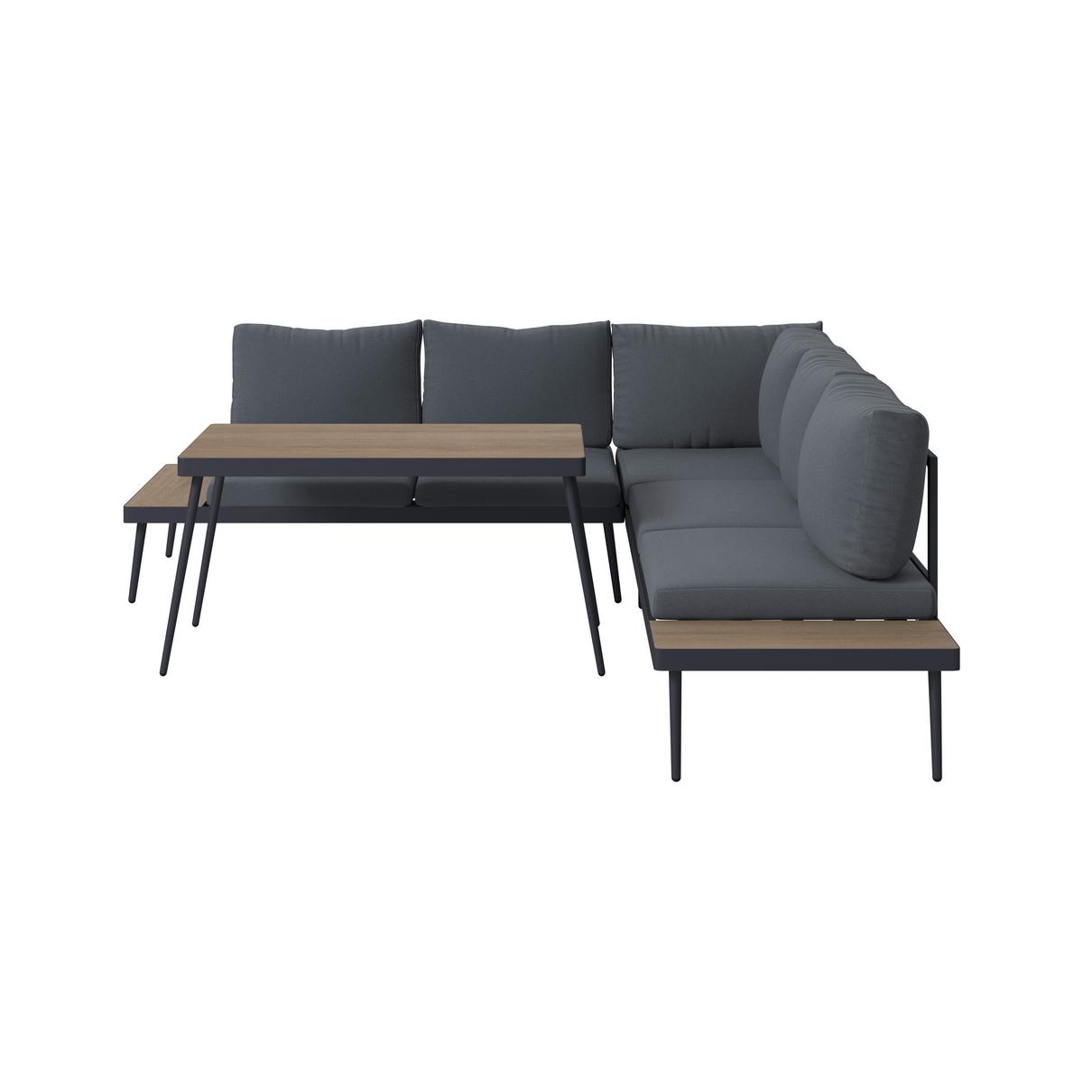 Loungegarnitur 3-Tlg Brügge Metall/Kunststoff mit Kissen - Dunkelgrau/Naturfarben, MODERN, Kunststoff/Textil (226/226cm) - Beldano