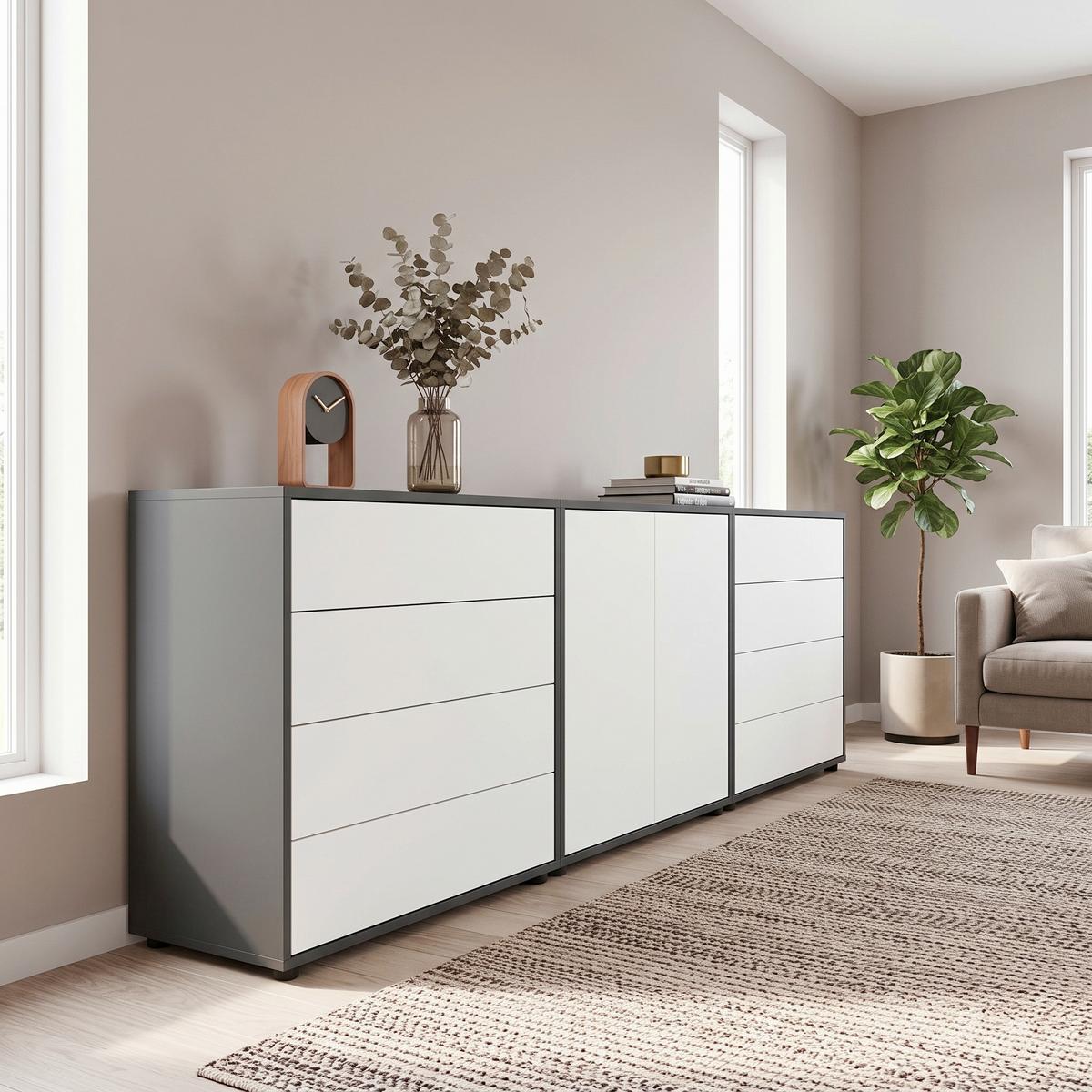 SIDEBOARD Mailand4B:237cmWeiß/Anthrazit - Anthrazit/Schwarz, MODERN, Holzwerkstoff (237/73/33cm) - MID.YOU