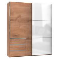 Skriňa s posuvnými dverami Level 36 C, biele sklo/dub - biela/farba duba, Konventionell, kov/kompozitné drevo (200/236/65cm)