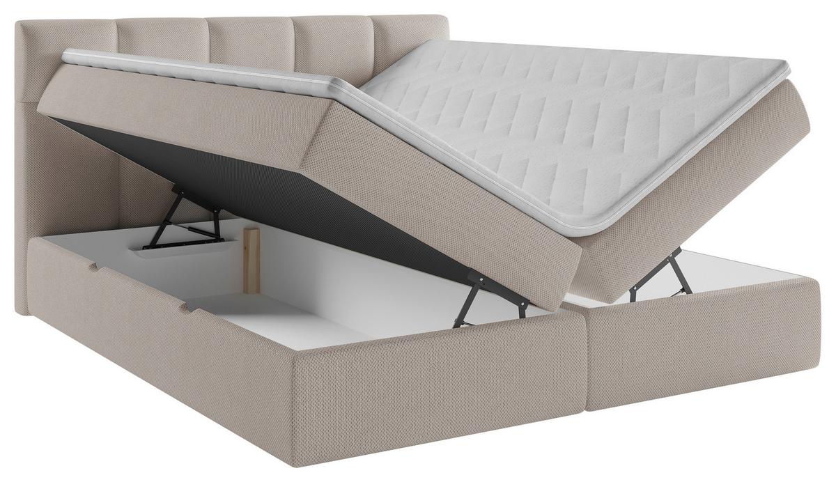 Boxbett Mit Topper & Bettkasten 160x200 Lorie - Beige/Schwarz, MODERN, Holz/Holzwerkstoff (160/200cm) - MID.YOU