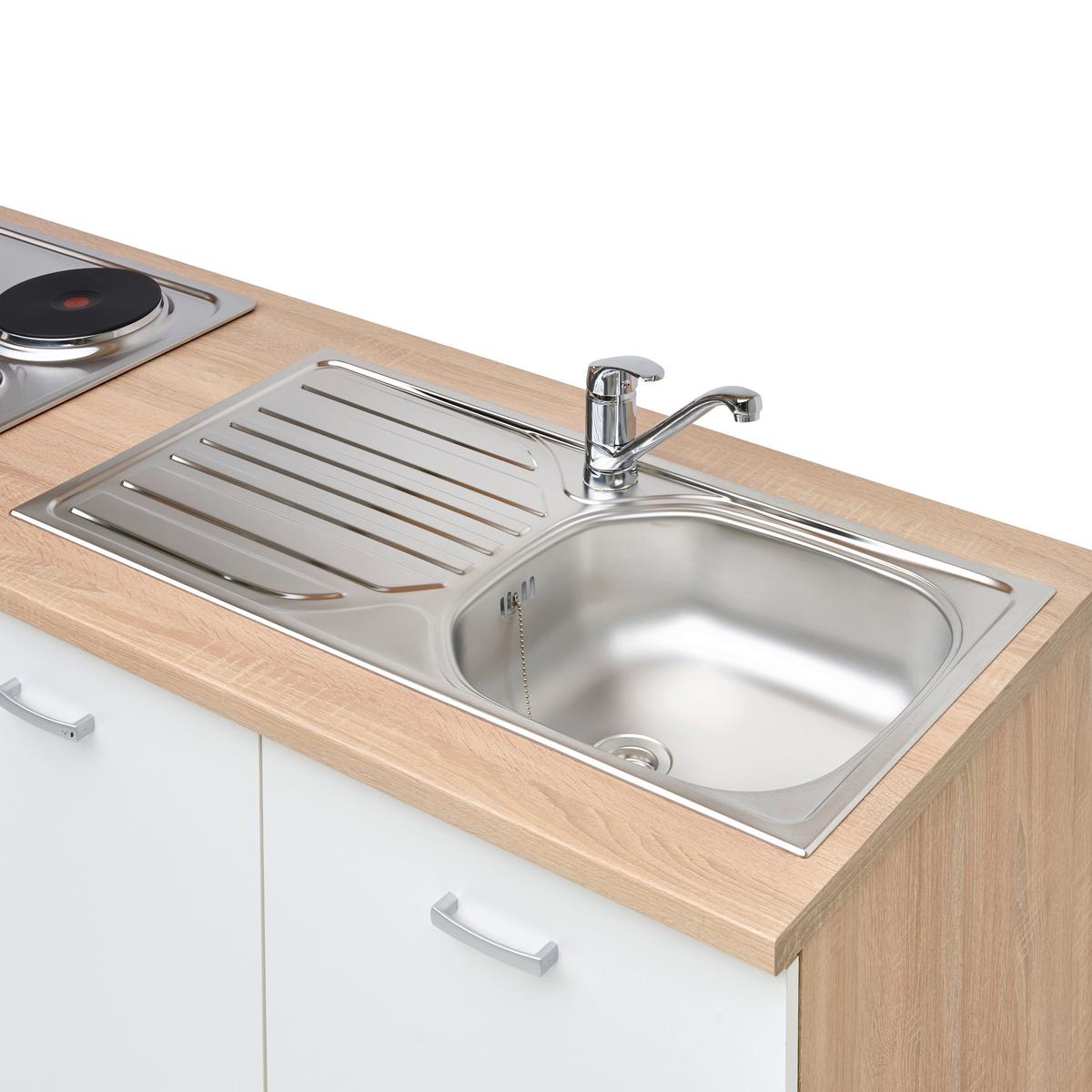 Küchenzeile Economy mit Geräten 270 cm Weiß/Eiche Dekor Modern - Eichefarben/Weiß, Basics, Holzwerkstoff (270cm) - Respekta