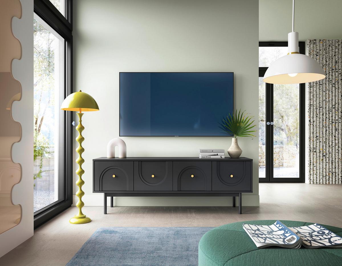 Lowboard Mazoma Schwarz B: 154cm - Schwarz, LIFESTYLE, Holzwerkstoff (154/53,5/39cm) - MID.YOU