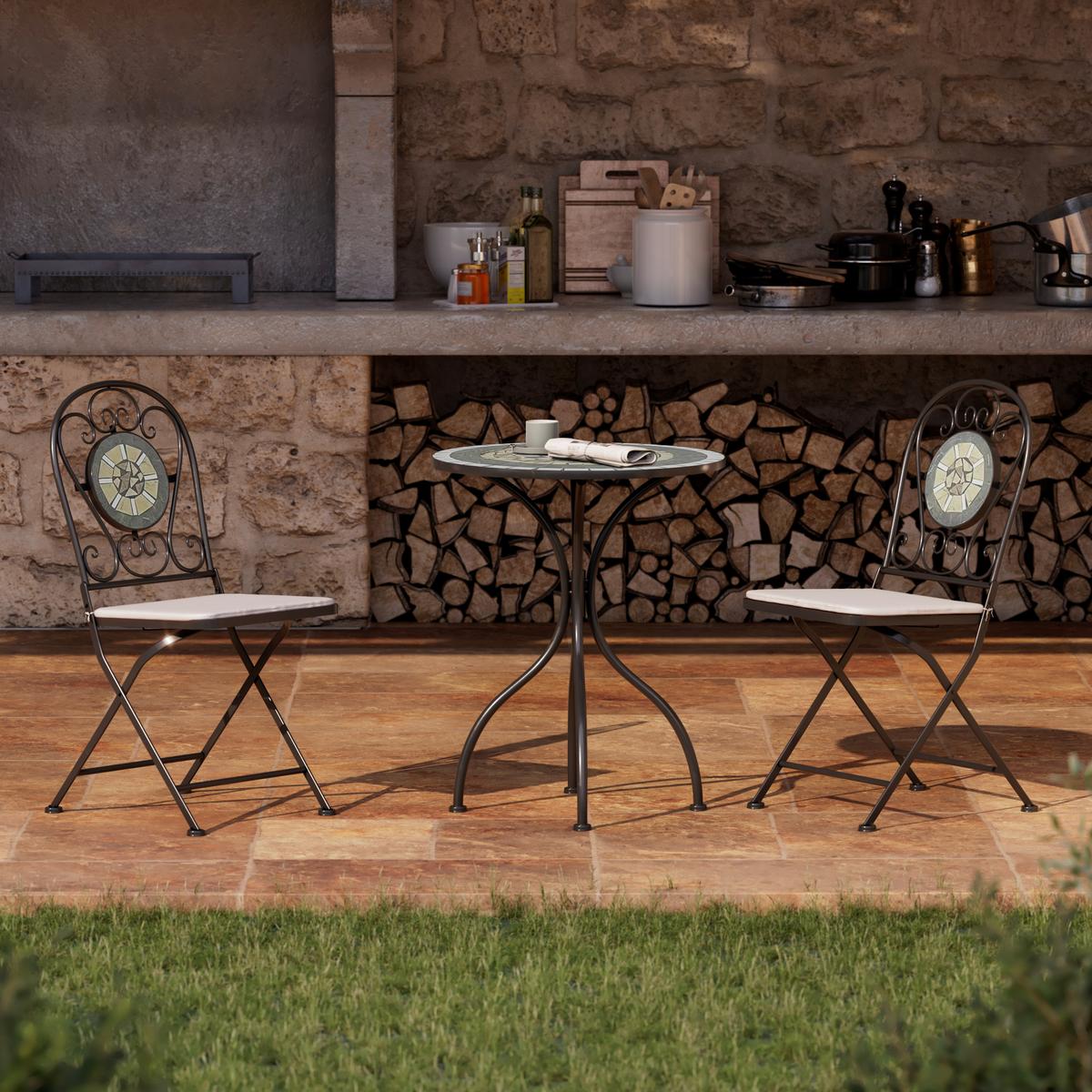 Balkonmöbel Set Andrea 2 aus Metall mit Kissen - Multicolor/Schwarz, MODERN, Textil/Stein - Luca Bessoni