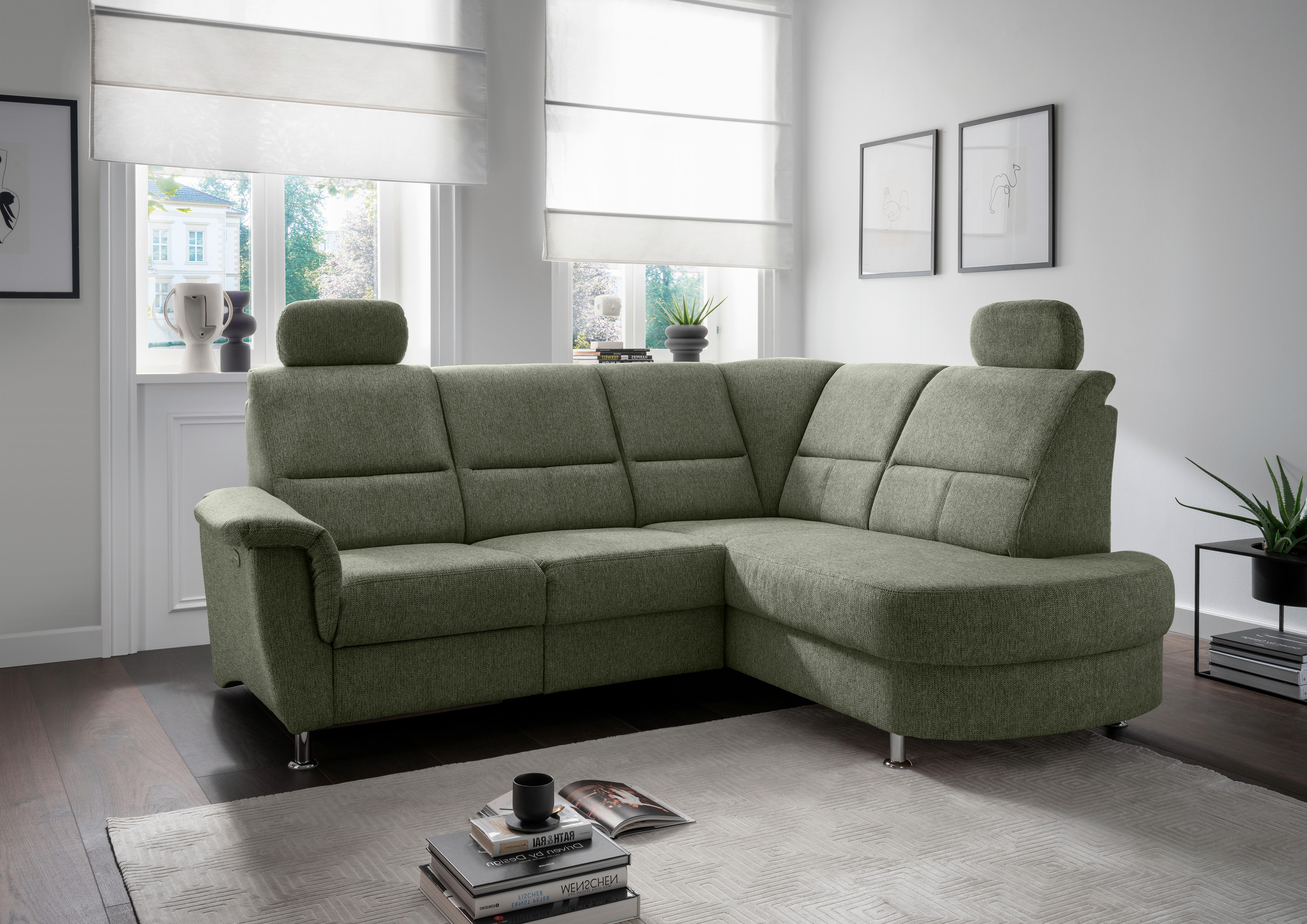 Ecksofa mit Stauraum Parole Grün Chenille - Chromfarben/Grün, KONVENTIONELL, Textil (231/184cm) - Livetastic