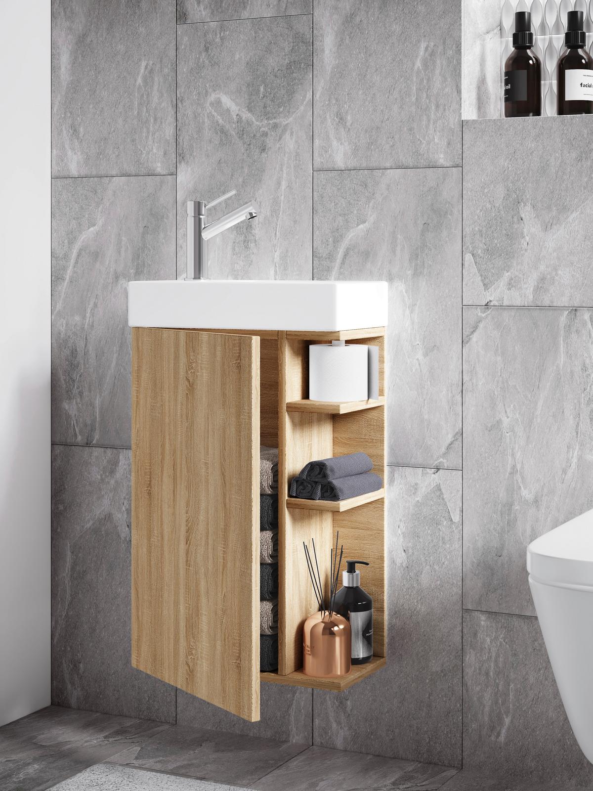 Waschtischkombi Lumia - Weiß/Sonoma Eiche, MODERN, Keramik/Holzwerkstoff (40cm) - MID.YOU