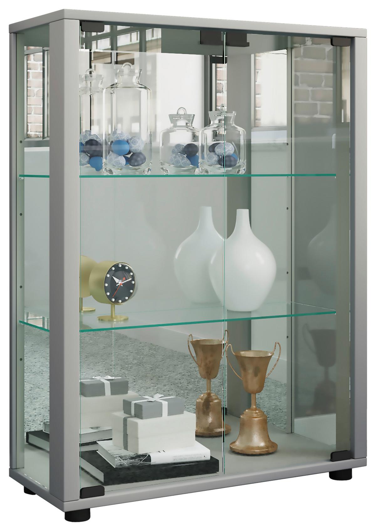 Vitrína SINTALO - strieborná, Modern, kompozitné drevo/plast (60/80/25cm) - MID.YOU