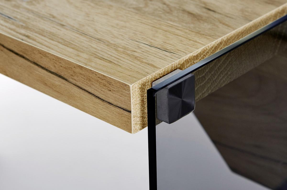 Schreibtisch B 74cm H 55cm Lux C 140, Eiche Deko - Transparent/Eichefarben, Design, Glas/Holzwerkstoff (141,8/74/55cm)