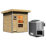 Bio-Saunahaus Dijon mit externe Steuerung - Naturfarben, MODERN, Holz (196/228/196cm) - Karibu