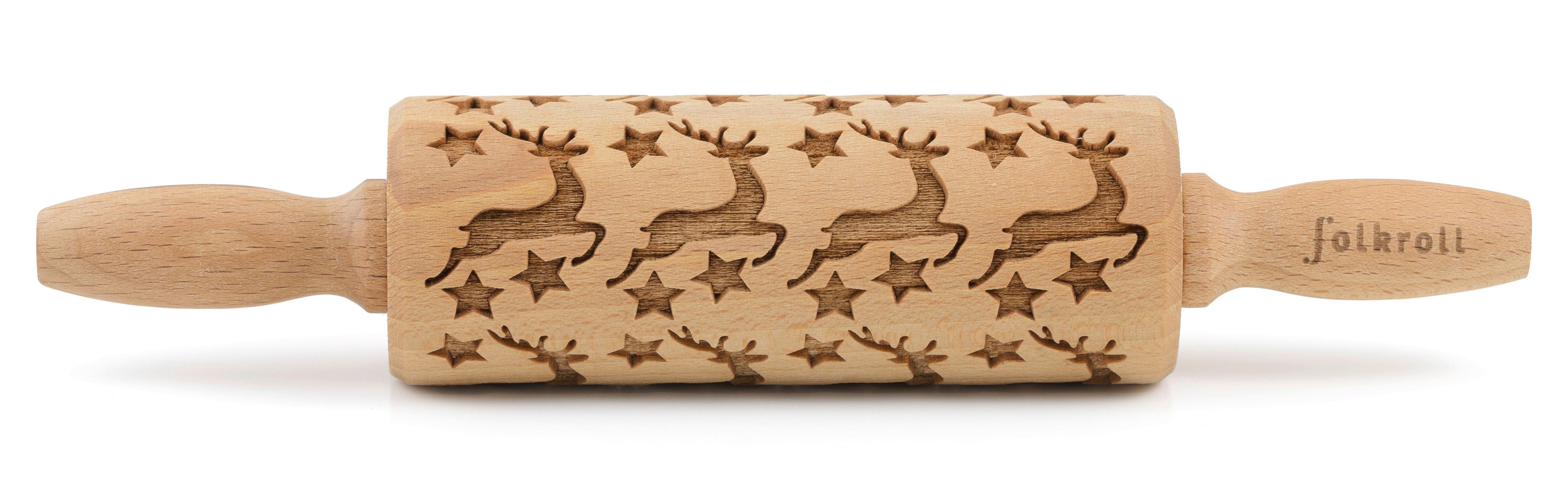 Motiv-teigrolle, Buche, Hirsch Teigrolle 3d Motivbuchenholz - Naturfarben, Basics, Holz (23/4,5/4,5cm) - Folkroll