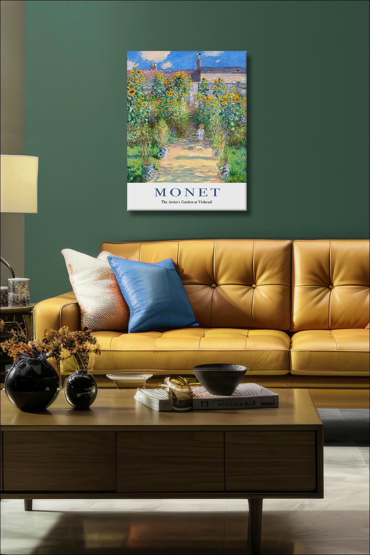 Keilrahmenbild Monet Artist Garden - Blau/Beige, Basics, Papier/Holzwerkstoff (77/57/2,0cm)