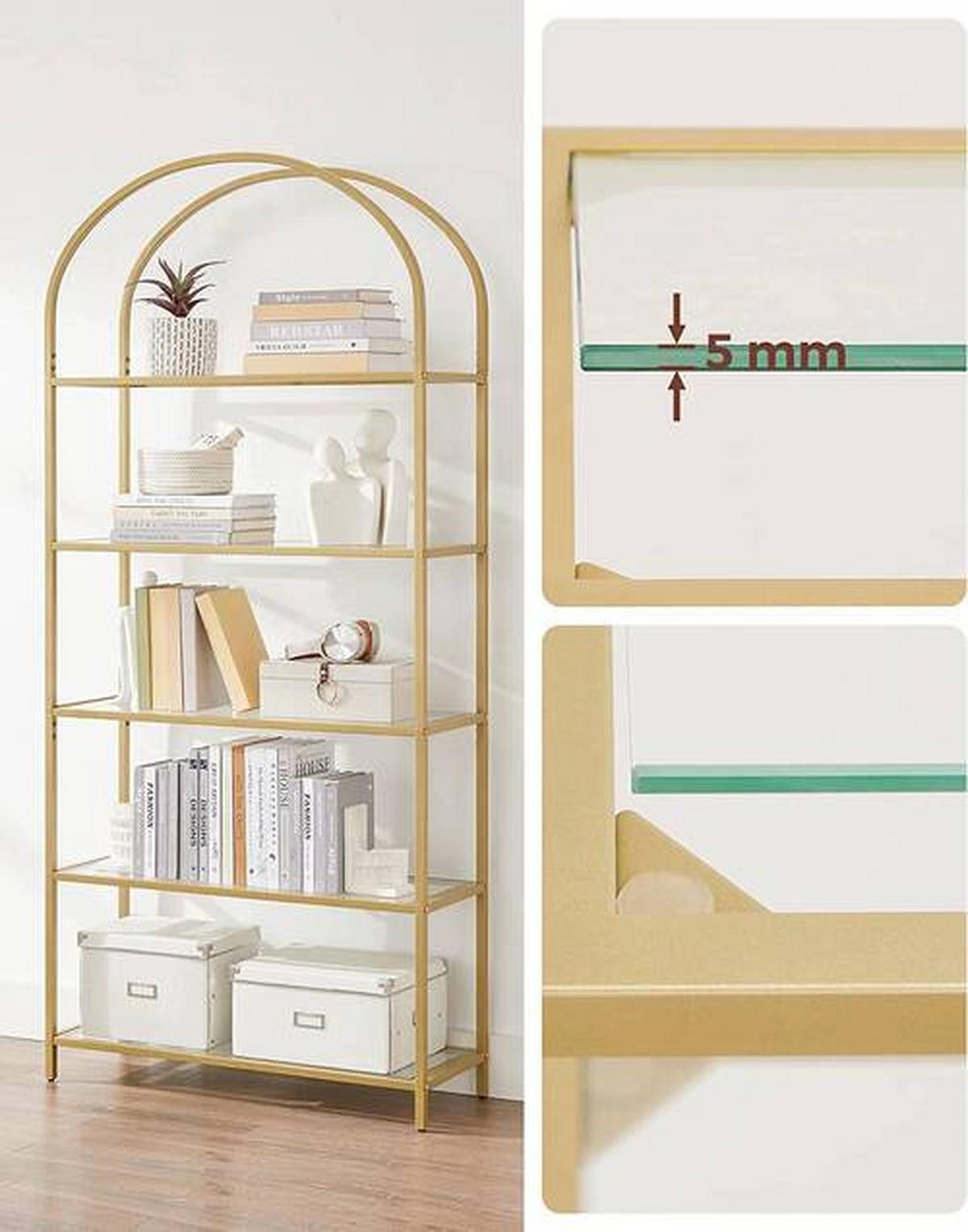 Bücherwand B: 83 Cm Goldfarben - Goldfarben, Basics, Glas/Metall (83/183,5/30,2cm) - Boxxx