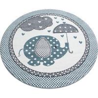 Kinderteppich Rund Elefant Blau/grau/weiß Kids Ø 160 Cm - Blau/Weiß, Trend, Textil (160cm)