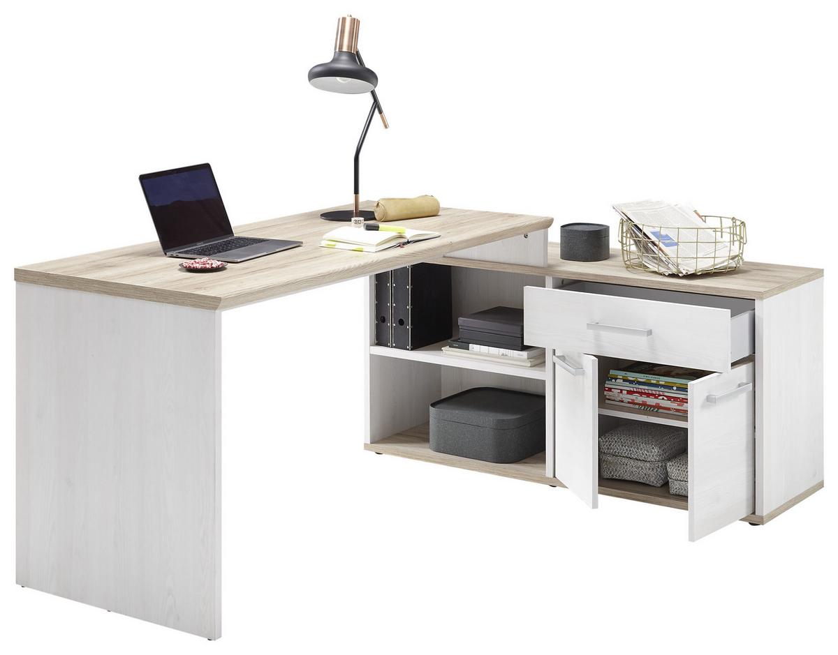 Eckschreibtisch Mit Stauraum B 130cm H 76cm Romance - Eichefarben/Weiß, Design, Holzwerkstoff (177/130/76cm) - MID.YOU