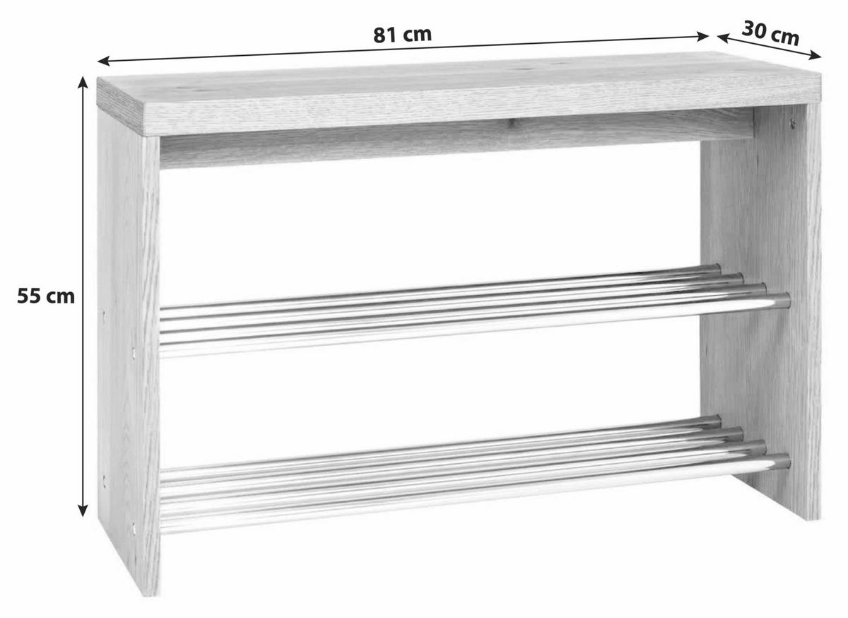 Garderobenbank Bench B: 81 Cm 2 Schuhablagen Eichefarben - Chromfarben/Eichefarben, Basics, Holzwerkstoff (81/55/30cm) - Sonnhaus