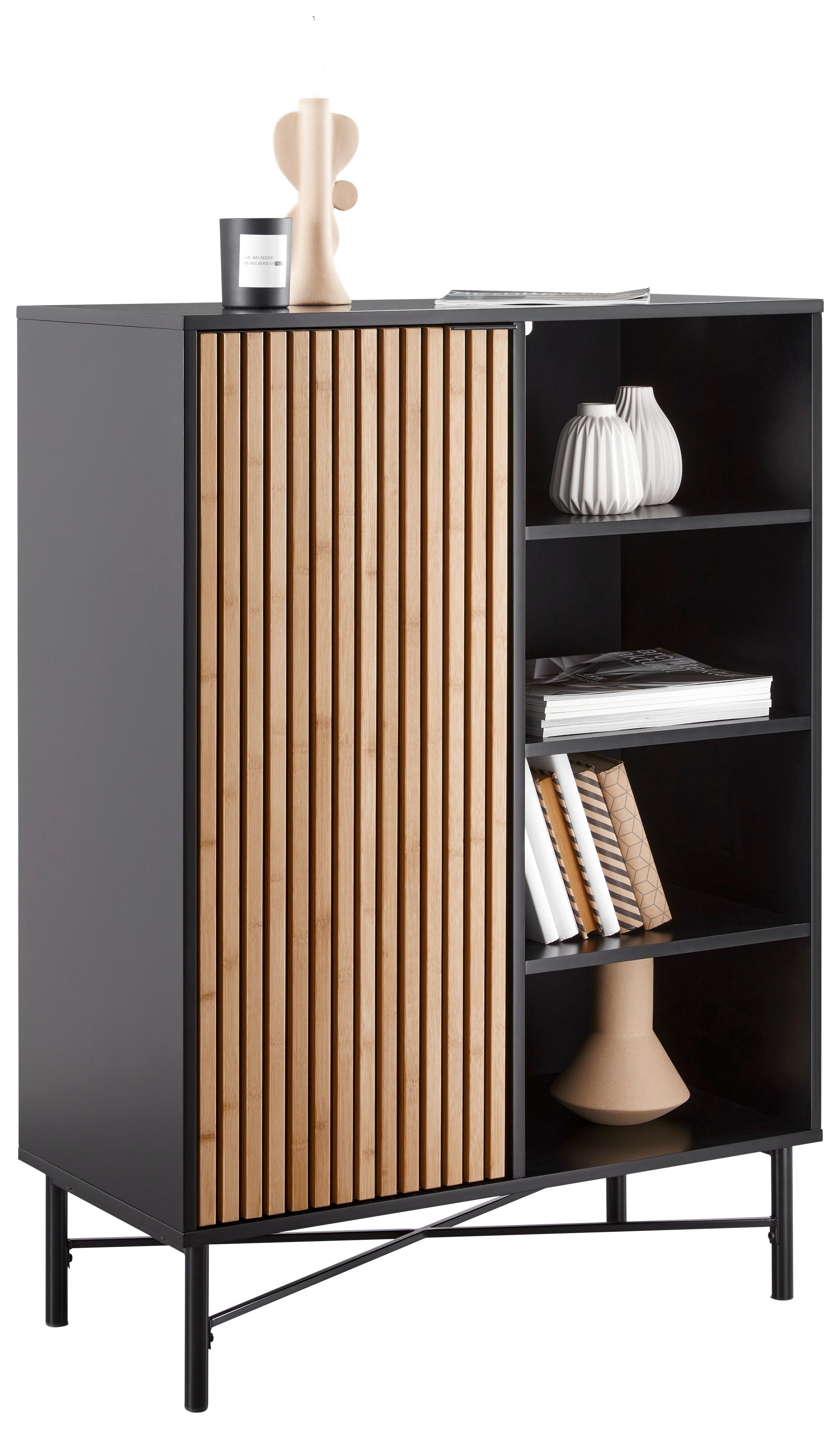 Komoda MADRID - čierna/prírodná farba, Modern, kov/drevo (80/114/40cm) - Mömax