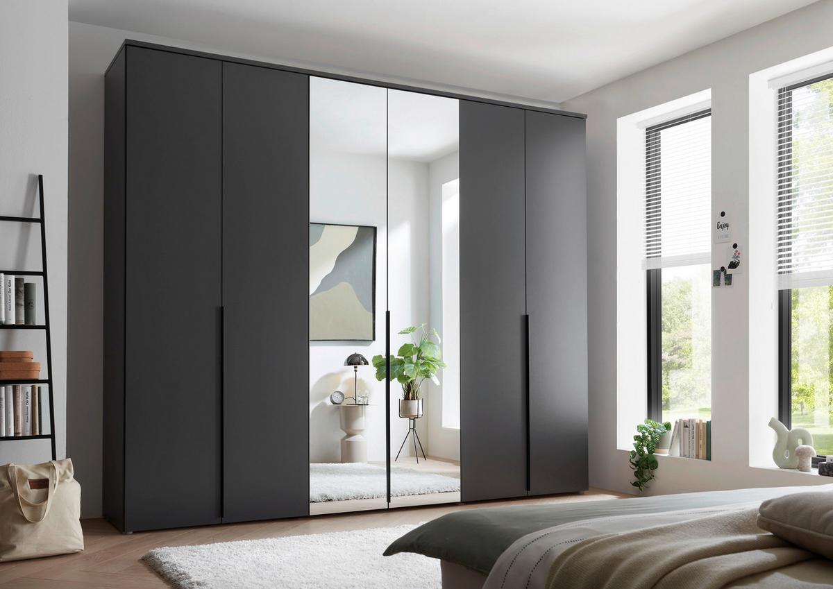 Drehtürenschrank 270 cm Kevo Graphitfarben/Spiegelglas - Graphitfarben, MODERN, Glas/Holzwerkstoff (270/225/52cm) - Carryhome