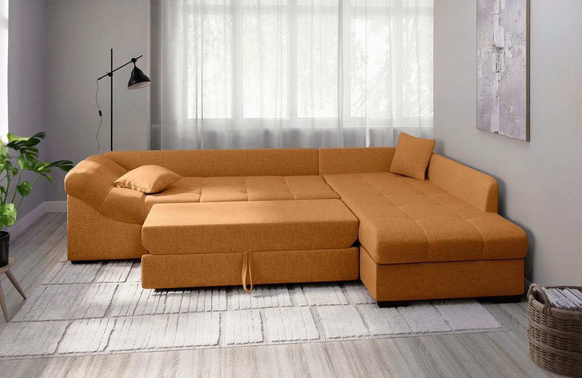 Eckschlafsofa Alvito Goldfarben S: 298x202cm - Goldfarben/Schwarz, MODERN, Textil (298/202cm) - MID.YOU
