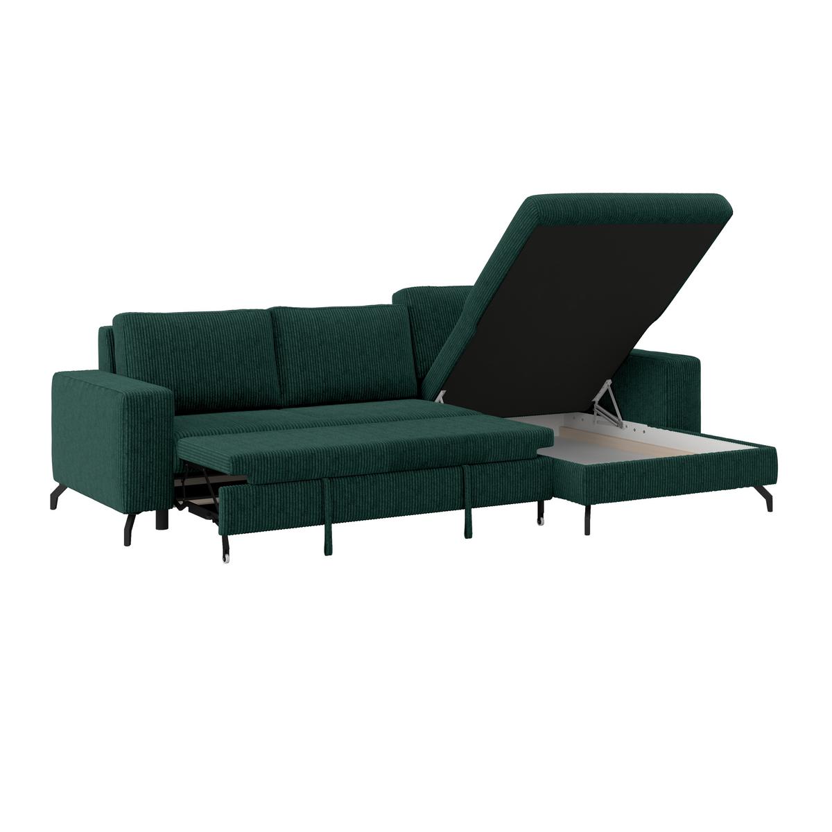 Ecksofa mit Bettkasten Cloud Waldgrün Cord 290x178 cm - Waldgrün, Trend, Textil (290/178cm)