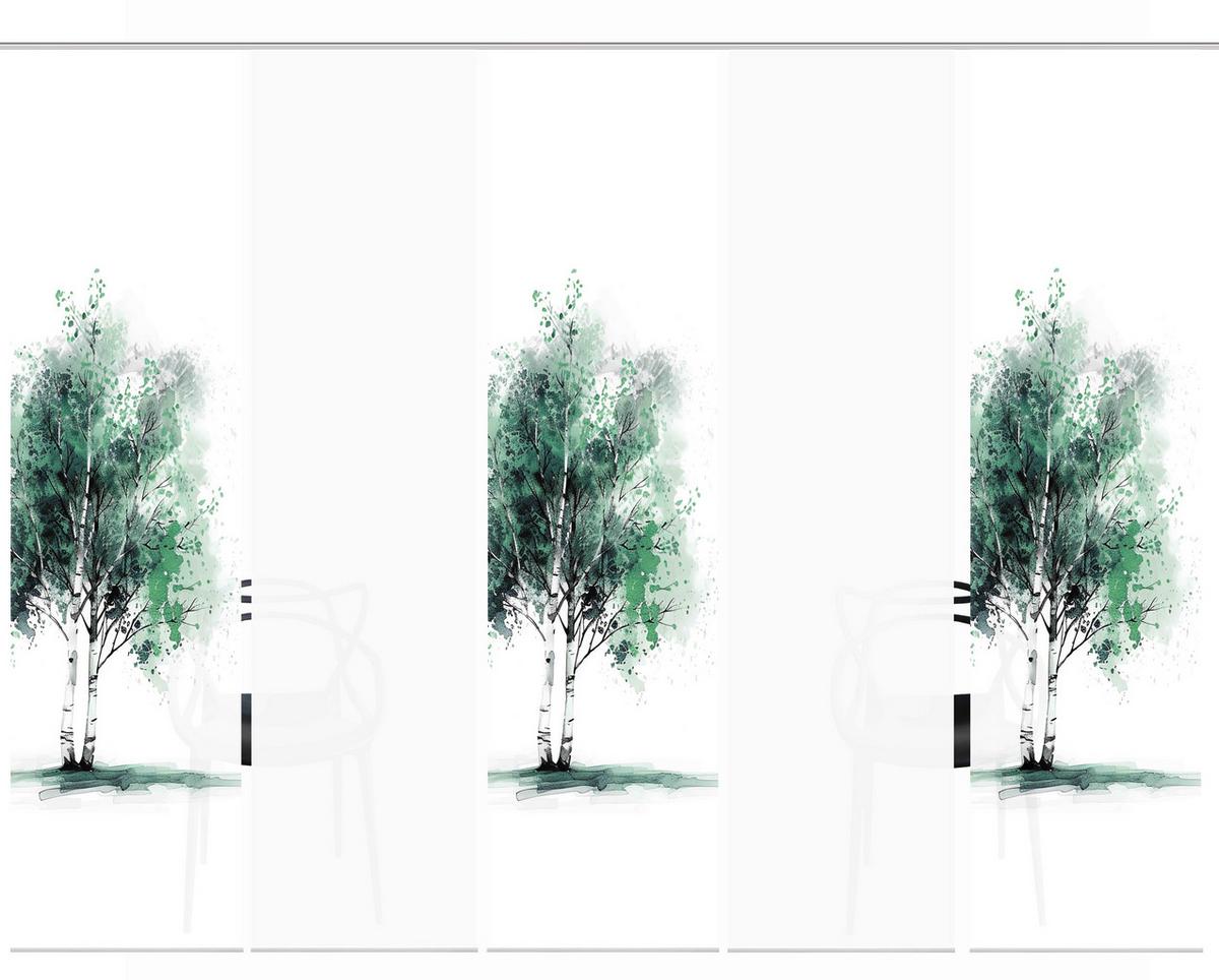Flächenvorhang Tree 5er Set - Weiß/Grün, Natur, Textil (60/245cm)