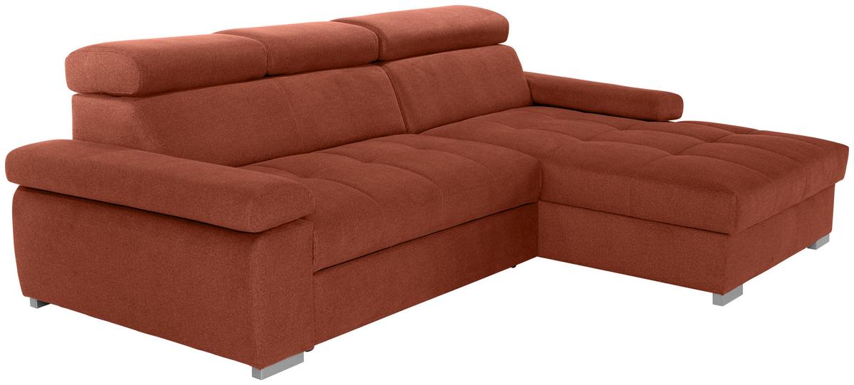 Ecksofa Mit Bettkasten Perry Rostfarben 292x183 Cm - Rostfarben/Silberfarben, Design, Textil (292/183cm) - Livetastic