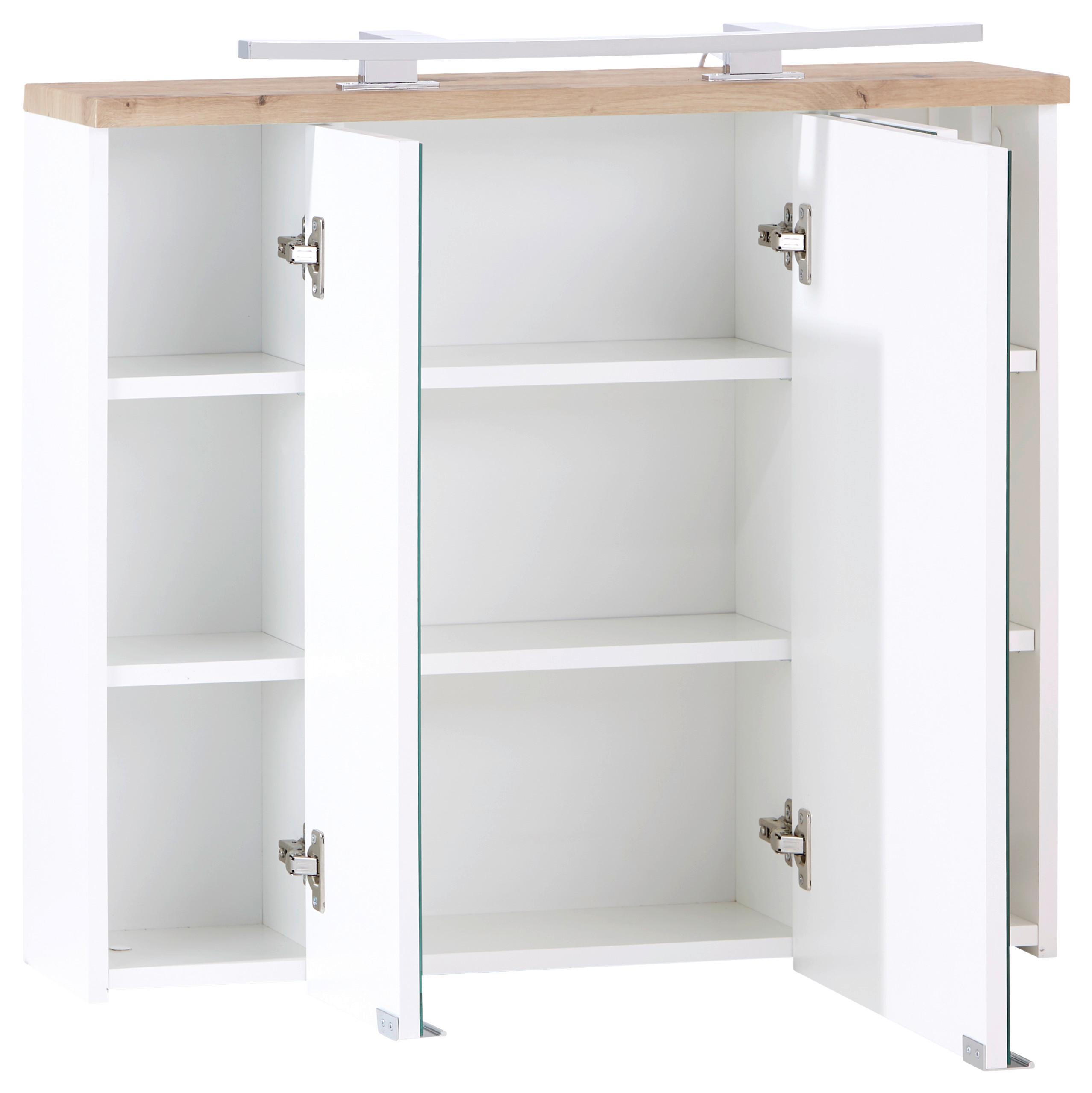 Spiegelschrank Marbella Mit Led 3-Türig Bxhxt: 80x70x20 Cm - Weiß, MODERN, Glas/Holzwerkstoff (80/70/20cm)