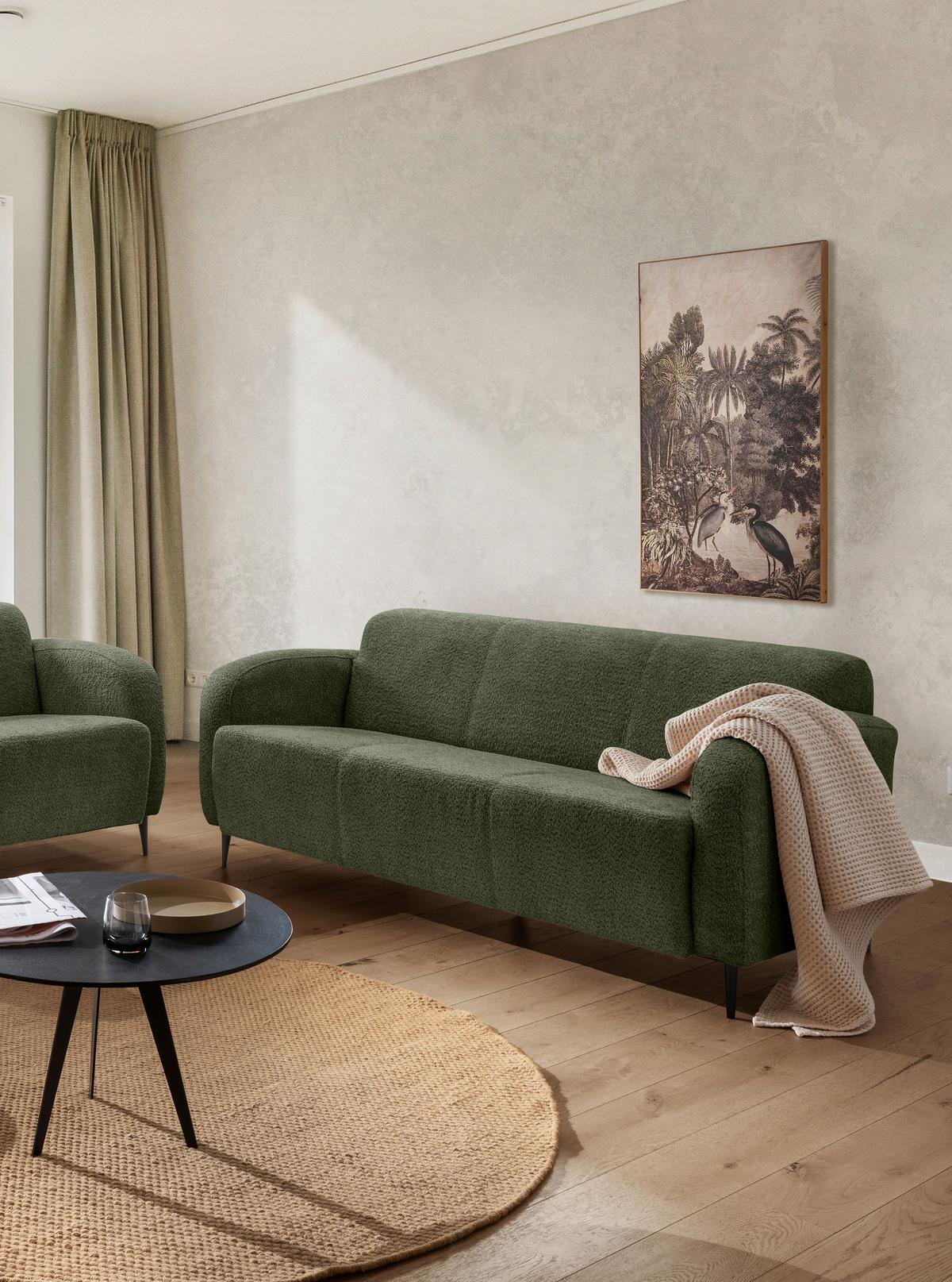 3-Sitzer-Sofa Marone Dunkelgrün B: 180cm - Dunkelgrün/Schwarz, MODERN, Textil (180/76/90cm) - Livetastic