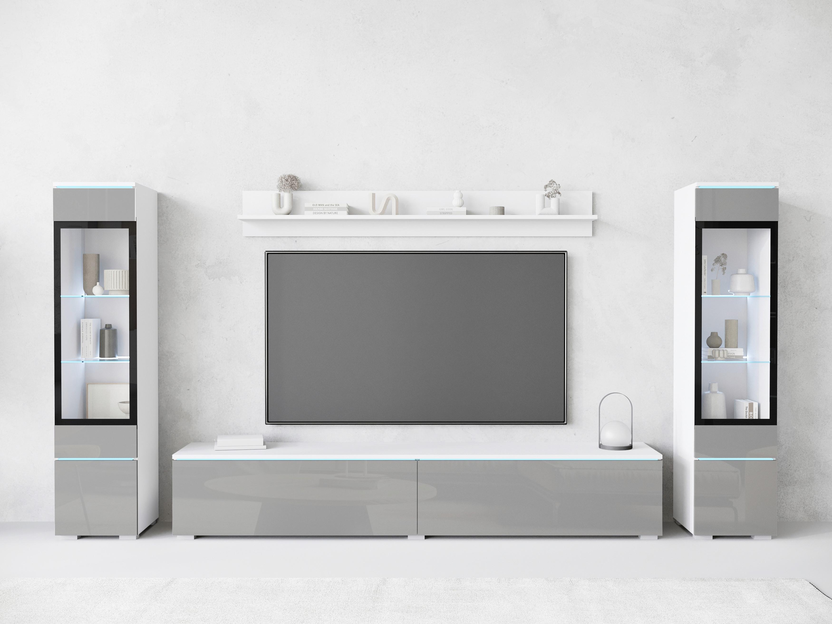 Wohnwand Vera II 4-Teilig Weiß/Grau Hochglanz B: 240 cm