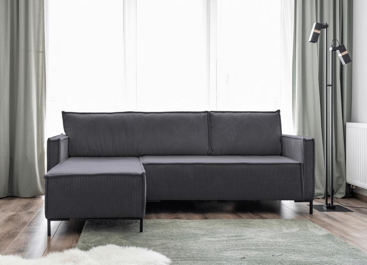 Rohová sedacia súprava, sivá - čierna/sivá, Design, kov/textil (232/90/154cm) - MID.YOU