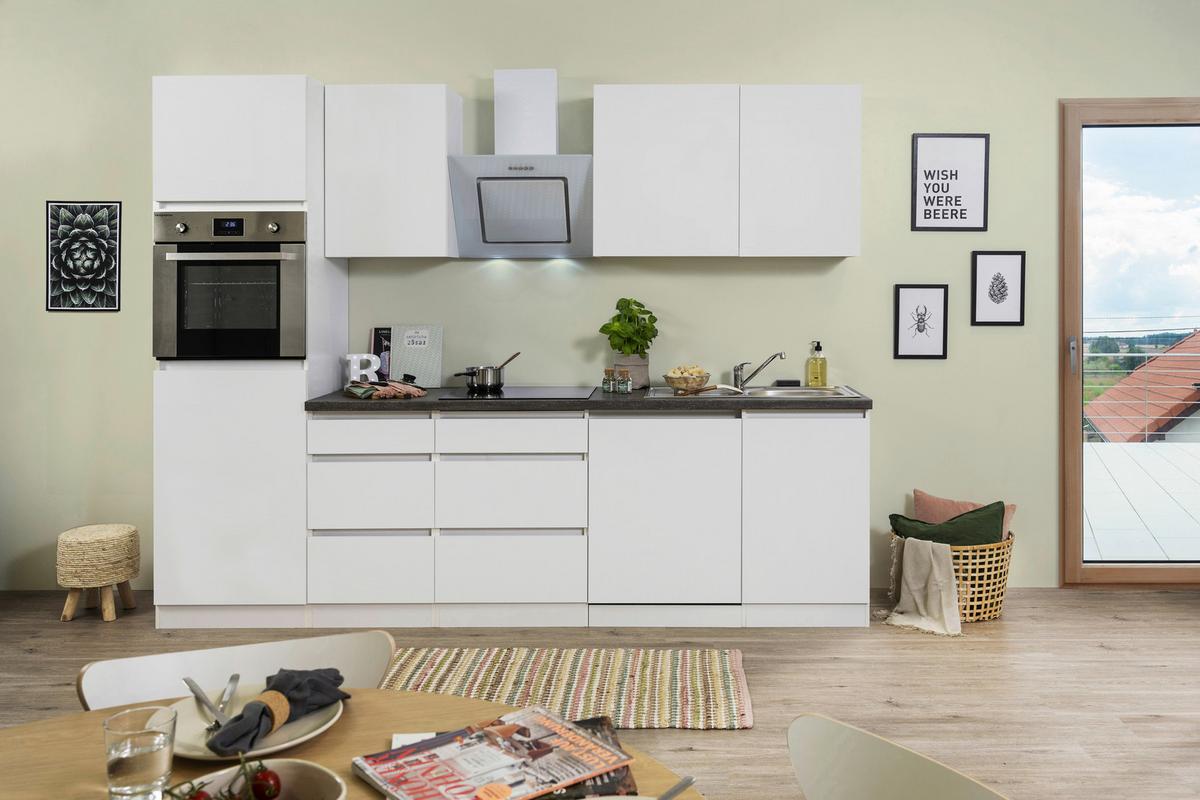 Küchenzeile Premium M. Geräten 280 Cm Weiß Elegant - Weiß/Braun, MODERN, Holzwerkstoff (280cm) - Respekta