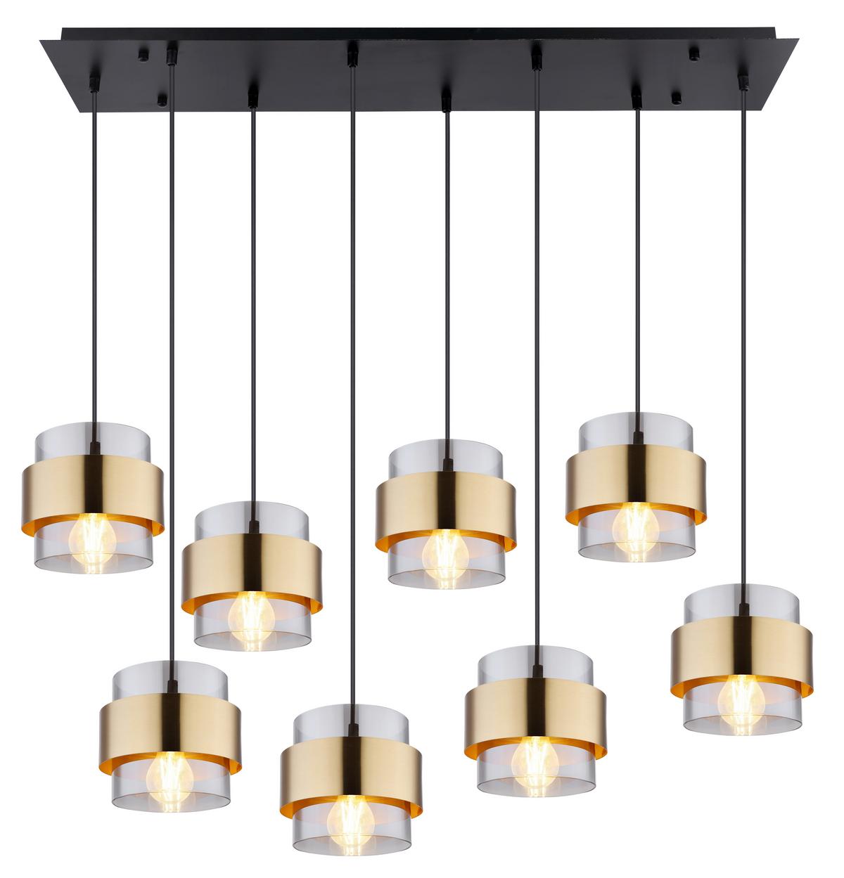 Függőlámpa 15560-8h - fekete/sárgarézszínű, Design, üveg/fém (103/31,5/120cm)