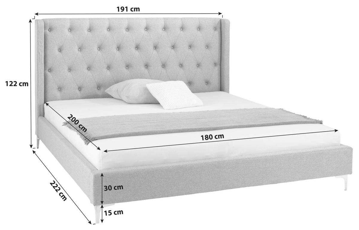 Čalouněná postel s vysokým čelem TANJA, 180x200, šedá - černá/světle šedá, Moderní, kov/dřevo (180/200cm) - Livetastic