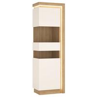 Vitrine Lyon Hell Weiß/Eichefarben B: 60 cm - Weiß Hochglanz/Eichefarben, Trend, Glas/Holzwerkstoff (59,7/198,1/42cm)