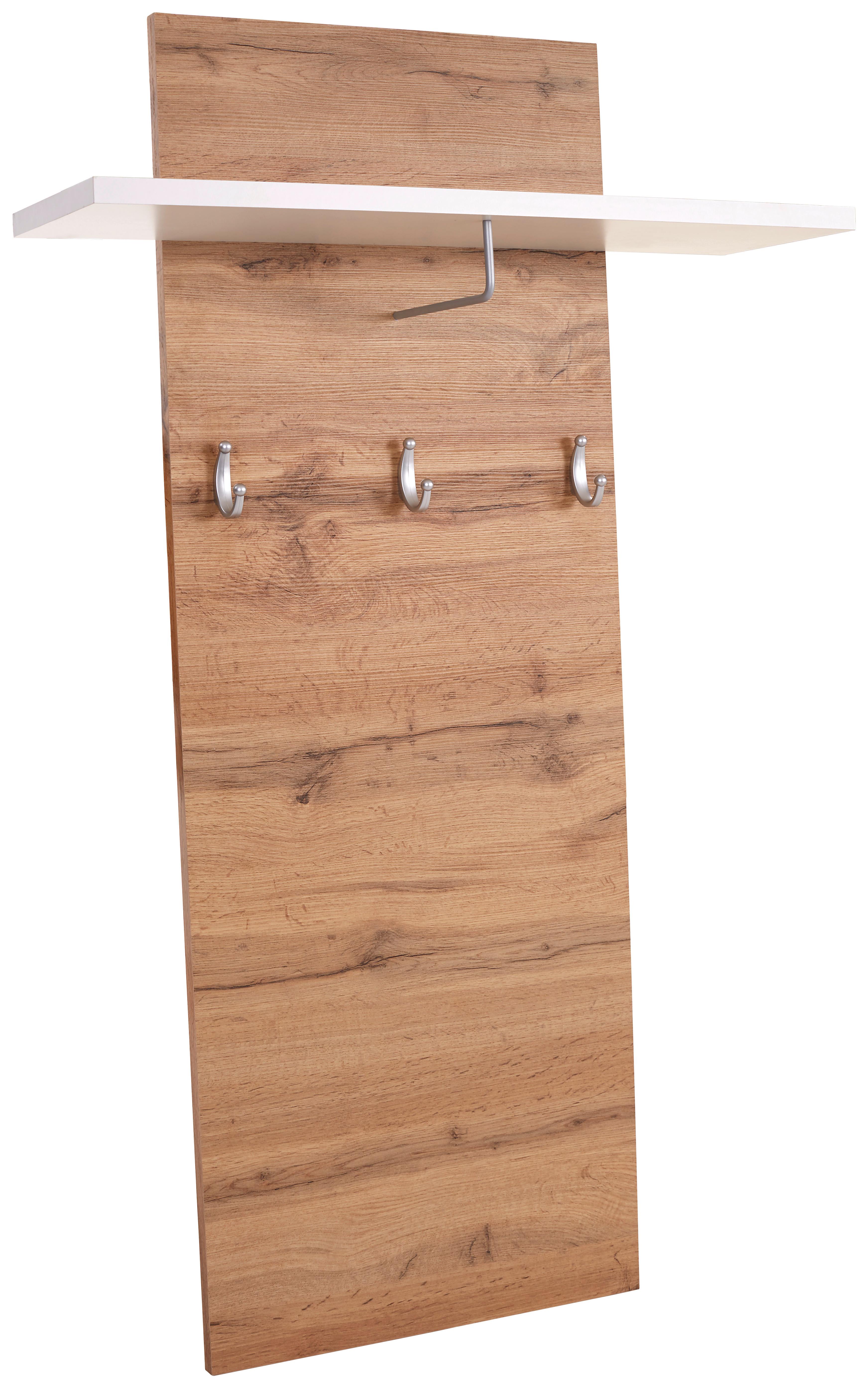 Garderobenpaneel Eichenfarben Hutablage 3 Haken B: 80 Cm - Eichefarben/Weiß, MODERN, Holzwerkstoff (80/130/21,6cm)