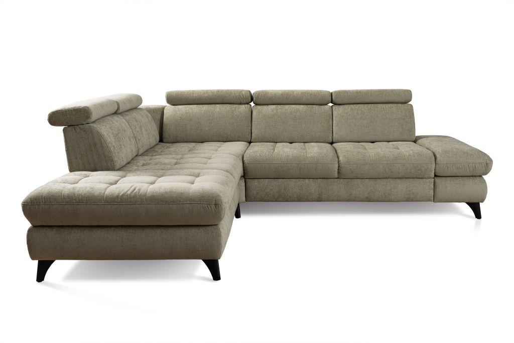 Rohová sedačka CAROLINE XC, levá, sv. zelená, s funkcemi - černá/světle zelená, Moderní, kompozitní dřevo/textil (250/288cm)